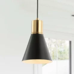 JONATHAN Y Apollo Metal LED Pendant, Black, Brass Gold, Black/Brass Gold, Width: 6.00" -Ceiling Lighting Shop 00a1d9d003893739 2976 w800 h800 b0 p0