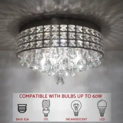 Kira Home Gemma 15" Chic Crystal Flush Mount Chandelier, Round Metal Shade -Ceiling Lighting Shop 026146ce00d114e8 5689 w800 h800 b0 p0