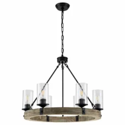 Edvivi Lighting 6 Light Matte Black And Vintage Wood Wheel Chandelier -Ceiling Lighting Shop 02c18f240fc84029 2625 w800 h800 b1 p0