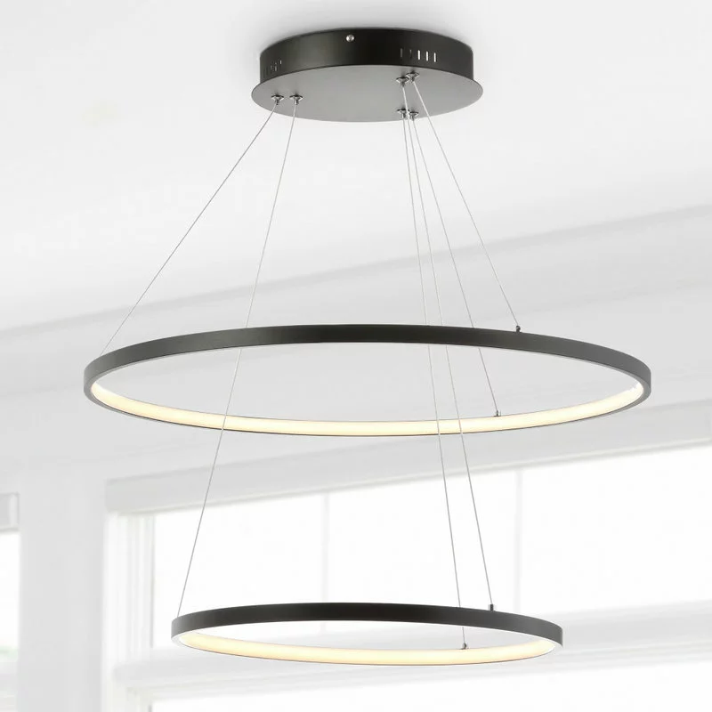 JONATHAN Y Circulo Metal Round Modern LED Pendant, Matte Black, Width: 24" 5 JONATHAN Y Circulo Metal Round Modern LED Pendant, Matte Black, Width: 24" - Image 5