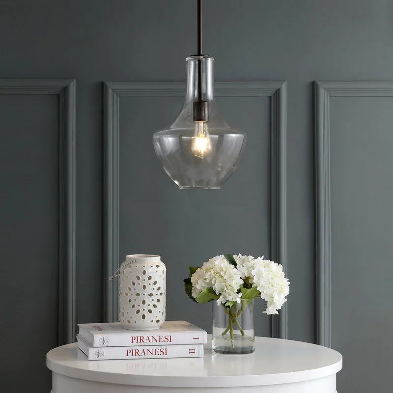 JONATHAN Y Watts 10.5" Glass, Metal LED Pendant, Oil Rubbed Bronze/Clear, Width: 10.5" 3 JONATHAN Y Watts 10.5" Glass, Metal LED Pendant, Oil Rubbed Bronze/Clear, Width: 10.5" - Image 3