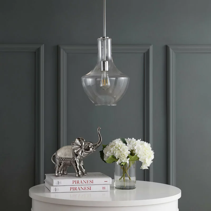 JONATHAN Y Watts 10.5" Glass, Metal LED Pendant, Chrome/Clear, Width: 10.5" 4 JONATHAN Y Watts 10.5" Glass, Metal LED Pendant, Chrome/Clear, Width: 10.5" - Image 4