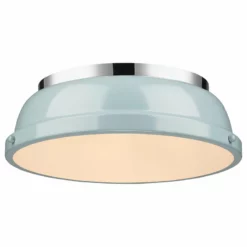 Golden Lighting Duncan 14" Flush Mount, Chrome With Seafoam Shade