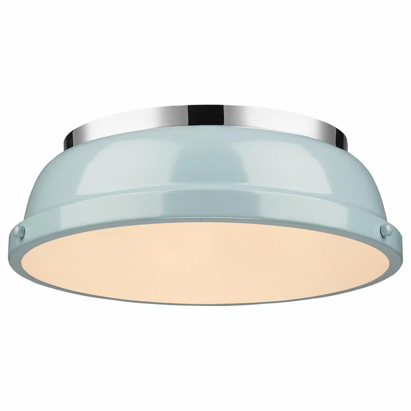 Golden Lighting Duncan 14" Flush Mount, Chrome With Seafoam Shade 1 Golden Lighting Duncan 14" Flush Mount, Chrome With Seafoam Shade