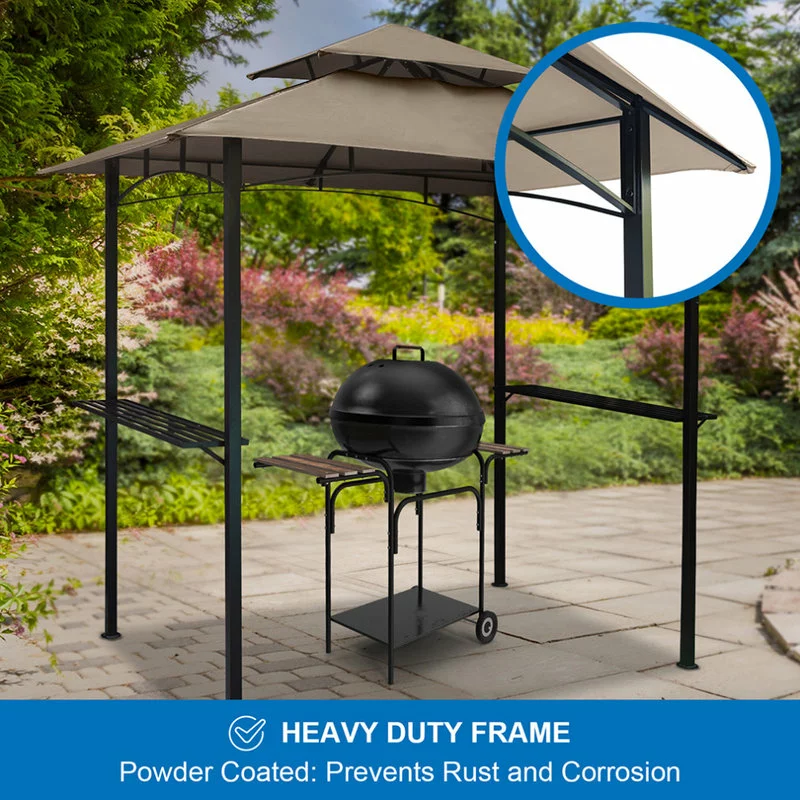 HIO 8 Ft. X 5 Ft. 2-Tier Steel Grill Gazebo With Shelves, Brown 2 HIO 8 Ft. X 5 Ft. 2-Tier Steel Grill Gazebo With Shelves, Brown - Image 2
