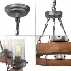 LNC Lighting LNC 6-Light Farmhouse Wagon Wheel Wood And Seeded Glass Shade Chandelier -Ceiling Lighting Shop 07e126be034d27ba 9929 w800 h800 b1 p0