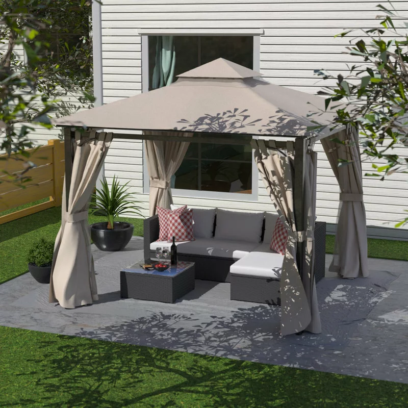 Moprem Home Garden Gazebo Polyester Fabric 10' X 10' Patio Double Roof Vented Gazebo 6 Moprem Home Garden Gazebo Polyester Fabric 10' X 10' Patio Double Roof Vented Gazebo - Image 6
