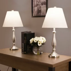 Table Lamps Set Of 2, Brushed Steel, 2 LED Bulbs Included By Lavish Home -Ceiling Lighting Shop 089105a008d2acfb 1859 w800 h800 b0 p0