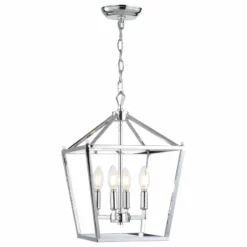 JONATHAN Y Pagoda 4-Bulb Lantern Metal LED Pendant, Chrome, 12" -Ceiling Lighting Shop 08d147750387bd53 1343 w800 h800 b1 p0