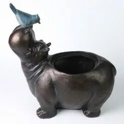 LuxenHome Brown Hippo And Blue Bird MgO Flower Pot Planter -Ceiling Lighting Shop 0a21ec880c478f29 0865 w800 h800 b0 p0