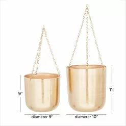 CosmoLiving By Cosmopolitan Large, Round Metallic Gold Metal Hanging Indoor & Outdoor Planters, Set Of 2 -Ceiling Lighting Shop 0a61f6e601115e2d 7836 w800 h800 b0 p0