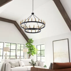 Aiwen 36-Light 47" Wagon Wheel Chandelier Candle Tiered Pendant Lighting, Black -Ceiling Lighting Shop 0b4175c9017f6947 1434 w800 h800 b0 p0