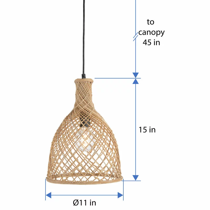 KOUBOO Bottle Cane Rib Open Weave Pendant Lamp, Natural 6 KOUBOO Bottle Cane Rib Open Weave Pendant Lamp, Natural - Image 6