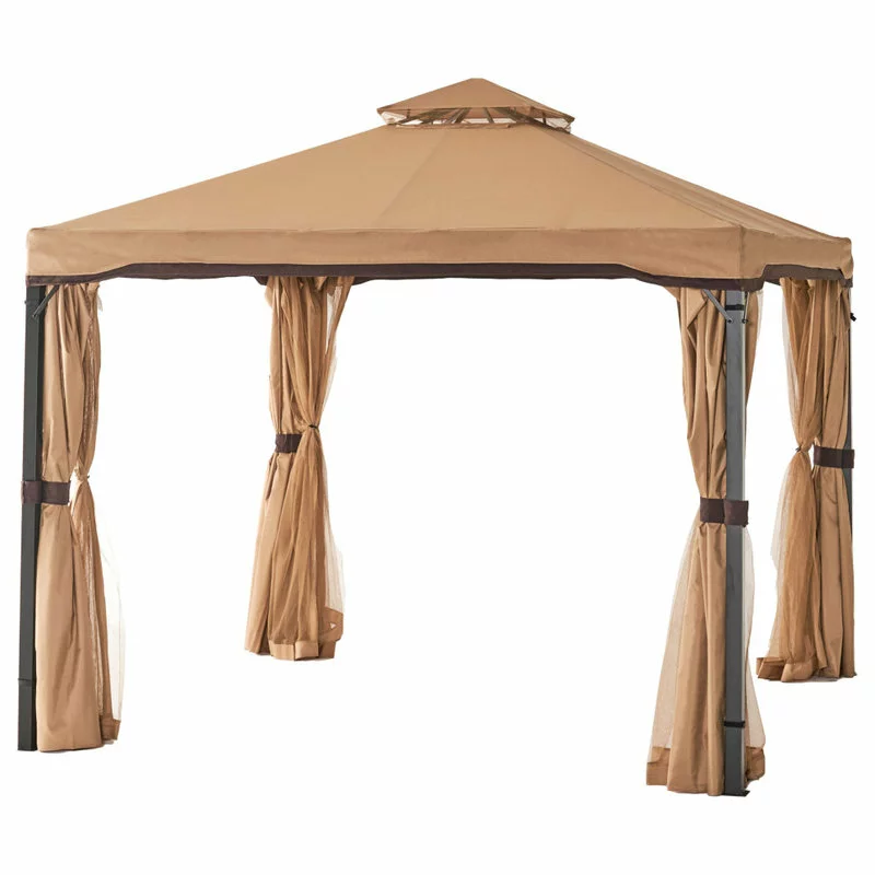 GDFStudio GDF Studio Sonoma Outdoor Gazebo Canopy With Net Drapery, Light Brown 1 GDFStudio GDF Studio Sonoma Outdoor Gazebo Canopy With Net Drapery, Light Brown