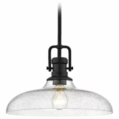 Destination Lighting Seeded Glass Pendant Light Black Finish 14-Inch Wide
