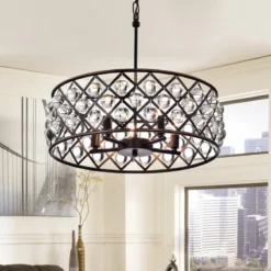 Edvivi Lighting Azha 5-Light Oil Rubbed Bronze Drum Pendant Chandelier With Crystal Spheres Glam -Ceiling Lighting Shop 0dc129950d928074 0649 w800 h800 b0 p0
