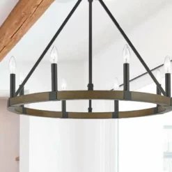 Lighting Favoriets 8 Light Wagon Wheel Candle Chandelier In Washed Wood And Black -Ceiling Lighting Shop 0e61a5bb0045a4c8 6102 w800 h800 b0 p0