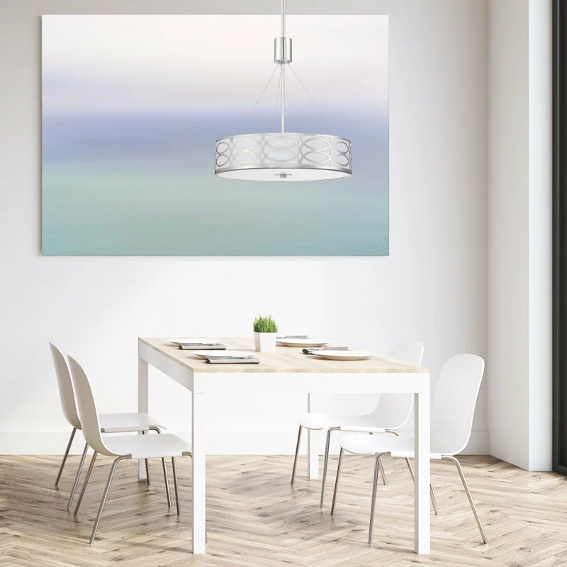 Kira Home Sienna Metal Drum Ceiling Light, Glass Diffuser, Chrome, Drum Chandeli 2 Kira Home Sienna Metal Drum Ceiling Light, Glass Diffuser, Chrome, Drum Chandeli - Image 2