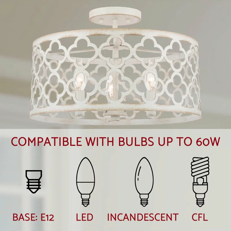 Kira Home Sutton 16" Ceiling Light, Metal Drum Shade, Antique White 5 Kira Home Sutton 16" Ceiling Light, Metal Drum Shade, Antique White - Image 5