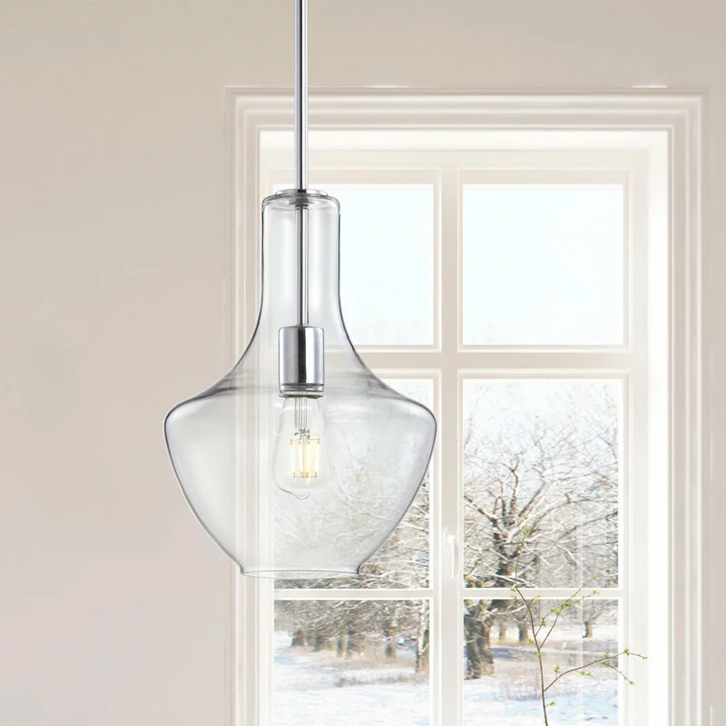 JONATHAN Y Watts 10.5" Glass, Metal LED Pendant, Chrome/Clear, Width: 10.5" 6 JONATHAN Y Watts 10.5" Glass, Metal LED Pendant, Chrome/Clear, Width: 10.5" - Image 6