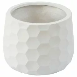 LuxenHome White MgO Geometric Design Round Indoor/Outdoor Planter
