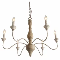 LNC Lighting LNC Handmade Distressed Off White Wood Candle-Style Metal Chandelier