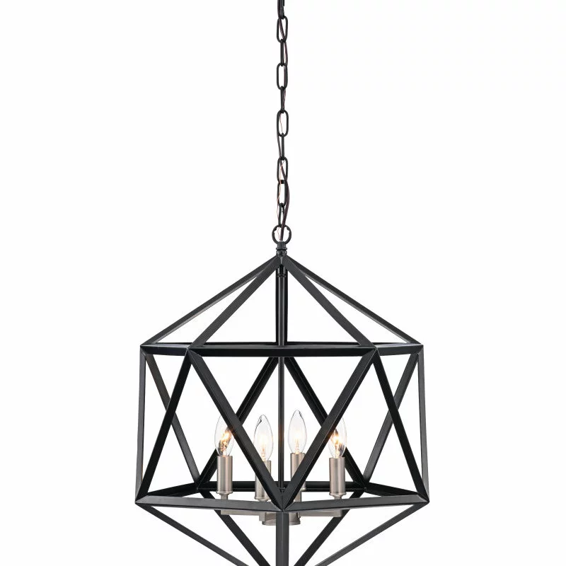 Edvivi Lighting 4-Light Matte Black Geometric Cage Chandelier With Brushed Nickel Farmhouse 6 Edvivi Lighting 4-Light Matte Black Geometric Cage Chandelier With Brushed Nickel Farmhouse - Image 6