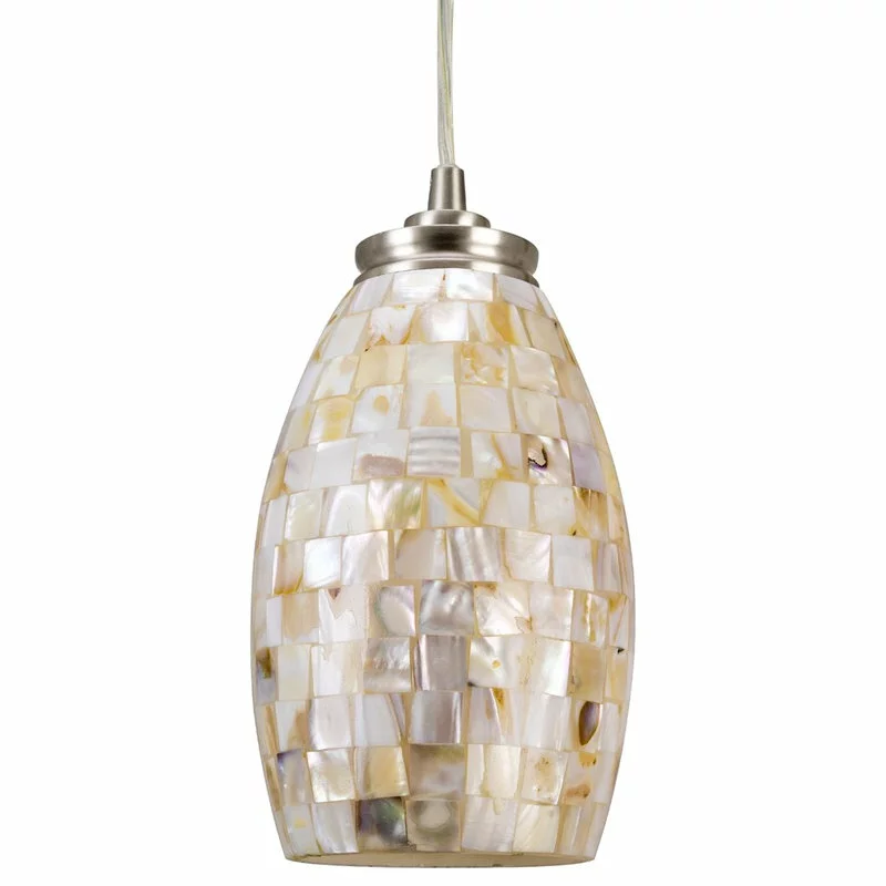 Kira Home Coast 9" Oval Pendant Light, Hand-Crafted Mosaic Sea Shell Glass, / 1 Kira Home Coast 9" Oval Pendant Light, Hand-Crafted Mosaic Sea Shell Glass, /