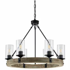 Edvivi Lighting 6 Light Matte Black And Vintage Wood Wheel Chandelier -Ceiling Lighting Shop 13c115140fc84052 2625 w800 h800 b1 p0