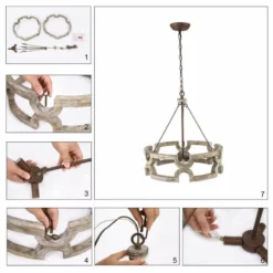 LNC Lighting LNC 3-Light Farmhouse Drum Distressed White Wood And Metal Dimmable Chandelier -Ceiling Lighting Shop 14219526034d2961 9990 w800 h800 b1 p0