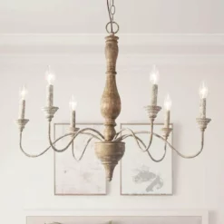 LNC Lighting LNC Handmade Distressed Off White Wood Candle-Style Metal Chandelier -Ceiling Lighting Shop 17d135b80fbb6b42 1151 w800 h800 b0 p0