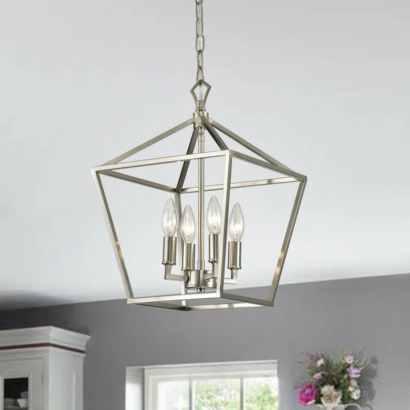 Edvivi Lighting 4-Light Brushed Nickel Lantern Pendant Chandelier 12" 2 Edvivi Lighting 4-Light Brushed Nickel Lantern Pendant Chandelier 12" - Image 2