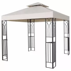 HIO 8 Ft. X 8 Ft. Beige Soft Top Steel Outdoor Patio Gazebo With Shelves