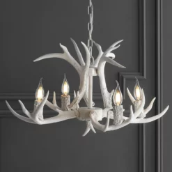 JONATHAN Y Eldora 26" Adjustable Resin Antler 4-Light Led Chandelier, White