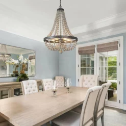 LNC Lighting LNC 6-light Farmhouse Black Brushed Wood Beaded Candle Chandelier -Ceiling Lighting Shop 1aa153950323082d 9960 w800 h800 b0 p0