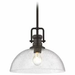 Destination Lighting Seeded Glass Pendant Light Bronze 13-Inch Wide