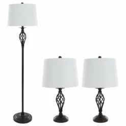 Table Lamps & Floor Set Of 3, Spiral Cage, 3 LED Bulbs Included By Lavish Home