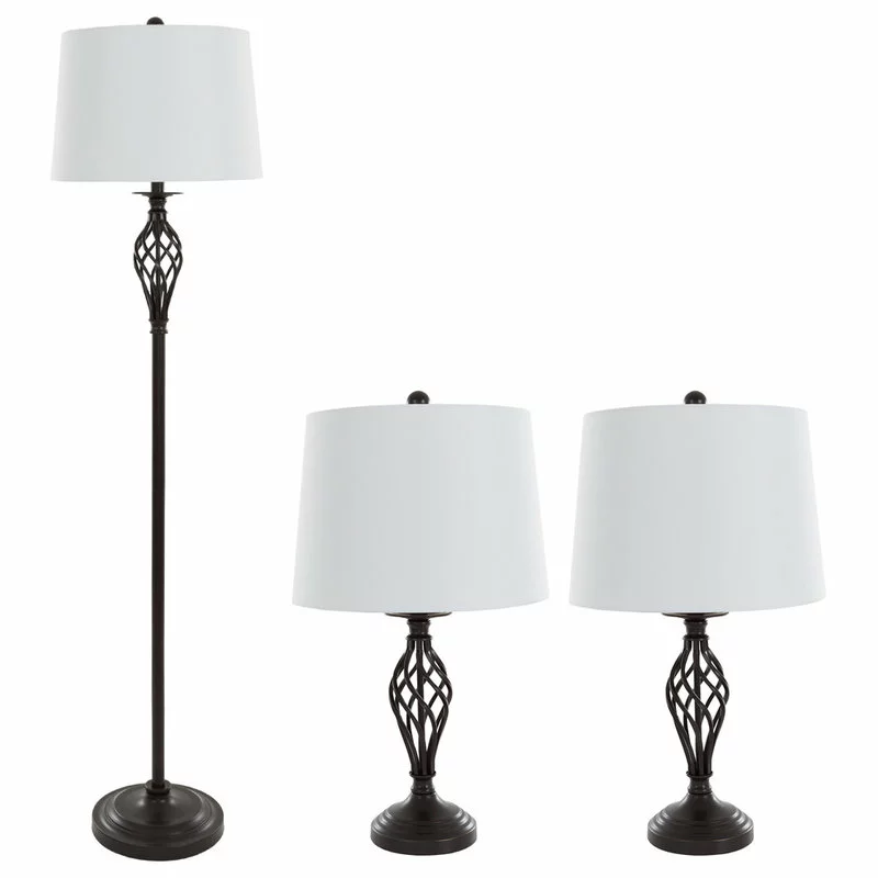 Table Lamps & Floor Set Of 3, Spiral Cage, 3 LED Bulbs Included By Lavish Home 1 Table Lamps & Floor Set Of 3, Spiral Cage, 3 LED Bulbs Included By Lavish Home