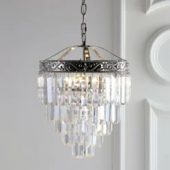 JONATHAN Y Wyatt 2-Light Crystal LED Chandelier, Polished Nickel/Clear, Width: 12"
