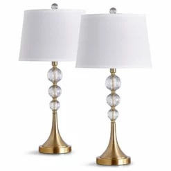 HOMEGLAM Madison 2 Piece Crystal Ball Lamp Set, Gold Brass