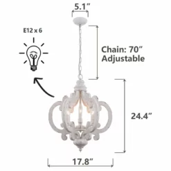 Oaks Aura Cottage Chic Crown Wood Chandelier, 6 Light, Distressed White -Ceiling Lighting Shop 1ee11bf603997628 0442 w800 h800 b1 p0