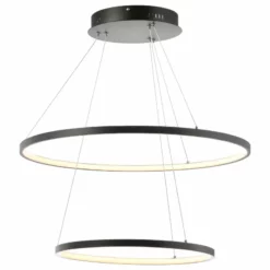 JONATHAN Y Circulo Metal Round Modern LED Pendant, Matte Black, Width: 24"