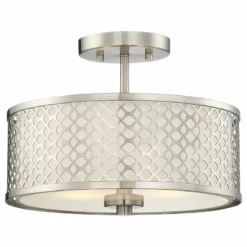 Trade Winds Lighting Trade Winds Hutchins Drum Semi-Flush Mount Ceiling Light In Brushed Nickel