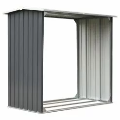 Vida XL International B.V. VidaXL Garden Log Storage Shed Galvanized Steel 67.7" Gray Outdoor Firewood