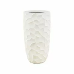 LuxenHome White MgO 22.4in. H White Geometric Pattern Round Tall Planter