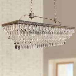 Lightupmyhome Weston Rectangular Glass Drop Crystal Chandelier, Antique Brass