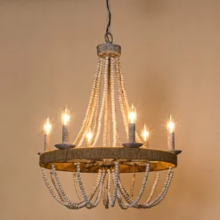 FLINT GARDEN INC 23.6 In Farmhouse 6-Light Wooden Beaded Candle Chandelier -Ceiling Lighting Shop 272195bc0278edbf 2589 w800 h800 b0 p0