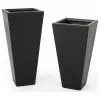 GDFStudio Ephraim Outdoor Medium And Small Cast Stone Planter Set, Matte Black