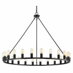 Chandelier Crystal Lights 24-light Wagon Wheel Chandelier, 48", Matte Black