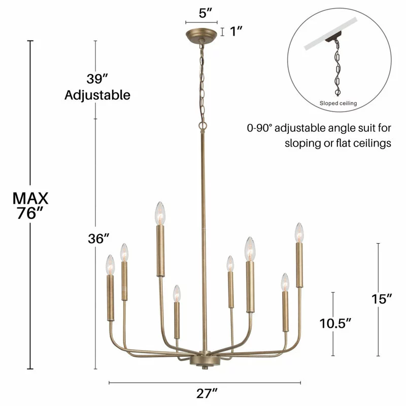 LNC Lighting LNC 8-Light Antique Gold Modern And Contemporary Linear Chaderlier 36"H 2 LNC Lighting LNC 8-Light Antique Gold Modern And Contemporary Linear Chaderlier 36"H - Image 2